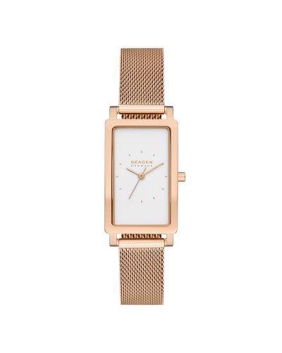 Skagen Hagen Lille Three-Hand Rose Gold Stainless Steel Mesh Tank Watch - SKW3095