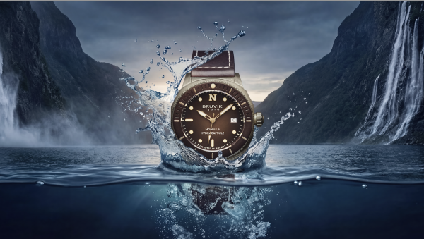 Brun Bruvik klokke i vannsprut