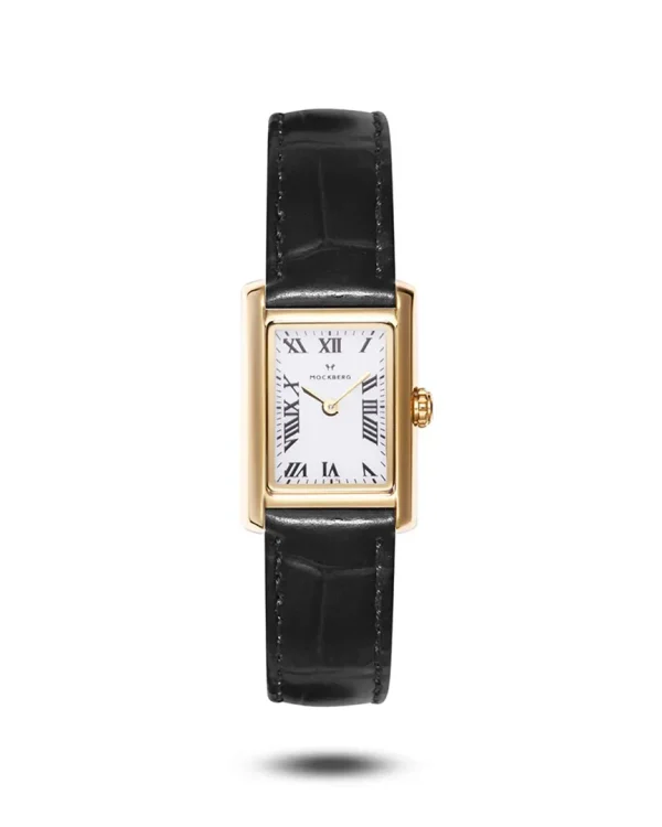 MB0245 MOCKBERG TIMELESS BLACK LEATHER GOLD WATCH