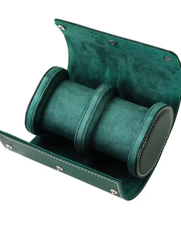 PT1023.02.GREEN LEATHER WATCH ROLL 2 / GREEN