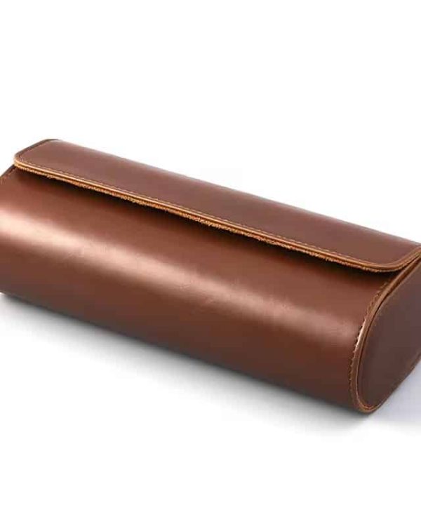 PT1023.03.BROWN LEATHER WATCH ROLL 3 / BROWN